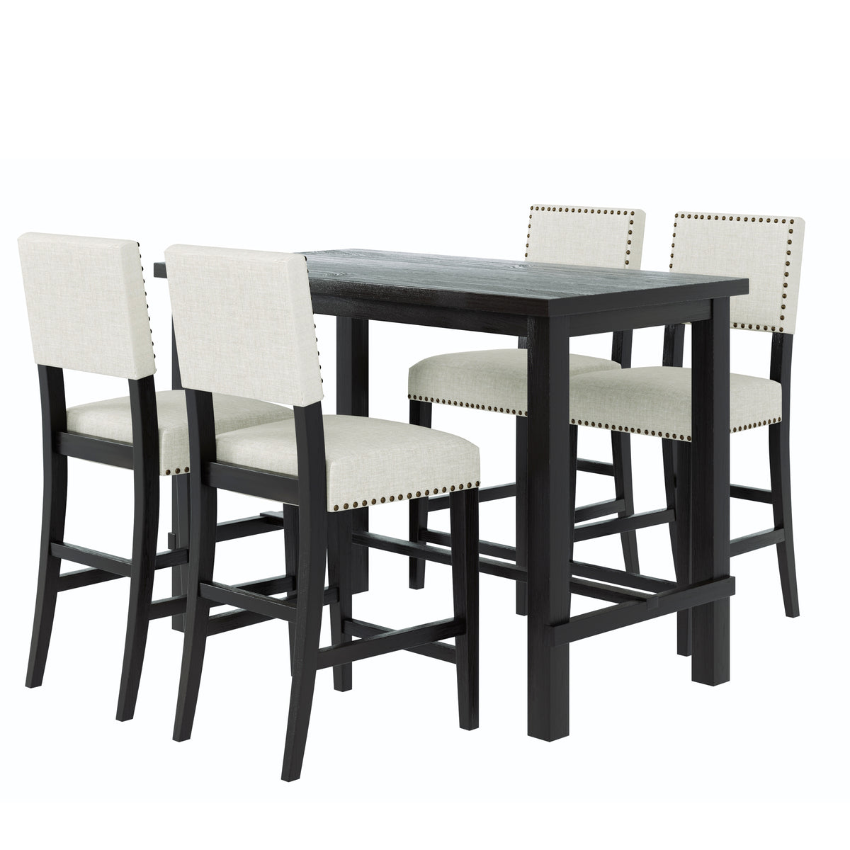 Espresso 5-Piece Counter Height Dining Set – Solid Wood Table with Upholstered Chairs