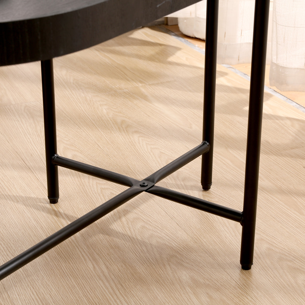 Black End Table with Storage and Metal Frame