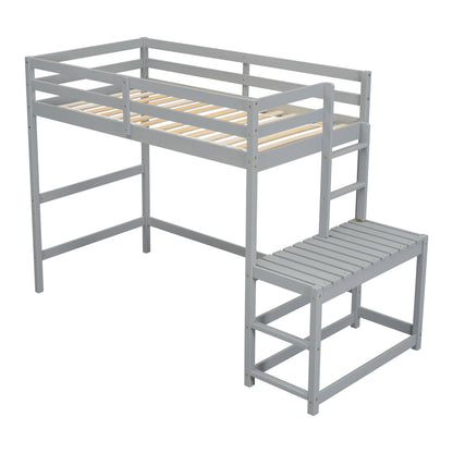 Twin Loft Bed with Ladder Gray