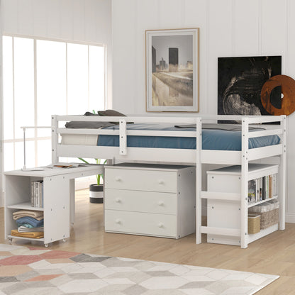 Twin Loft Bed with Desk White