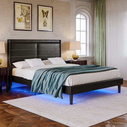 Queen Platform Bed PU Leather Black