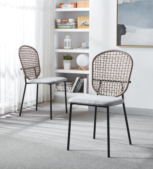 Black & Gray Woven Dining Chair Set (4 pcs)