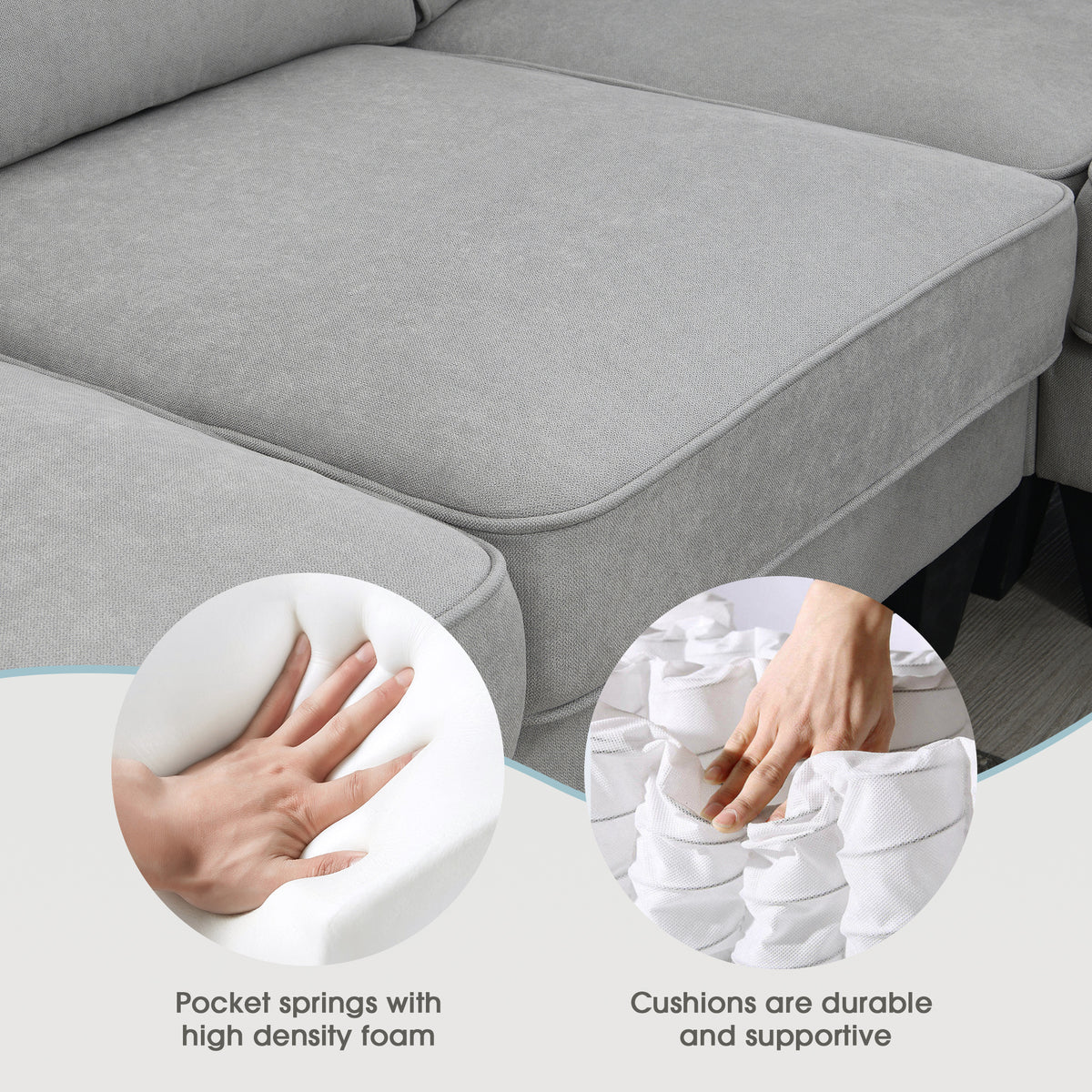 Modern U-Shape Sectional Sofa Light Gray