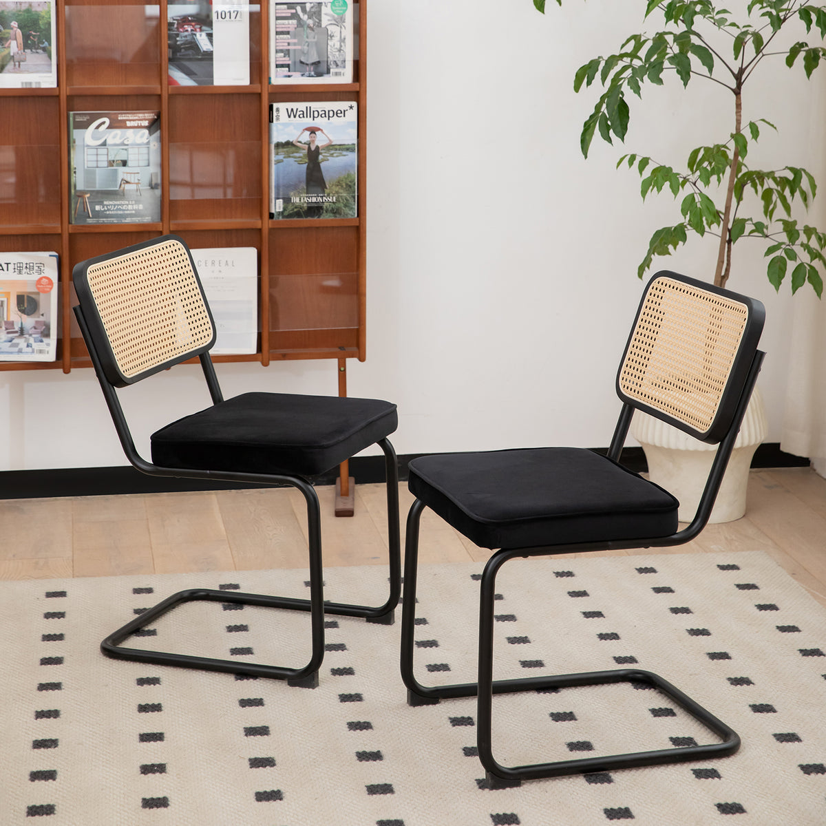 Set of 2 Velvet Dining Chairs Black and Gold Legs