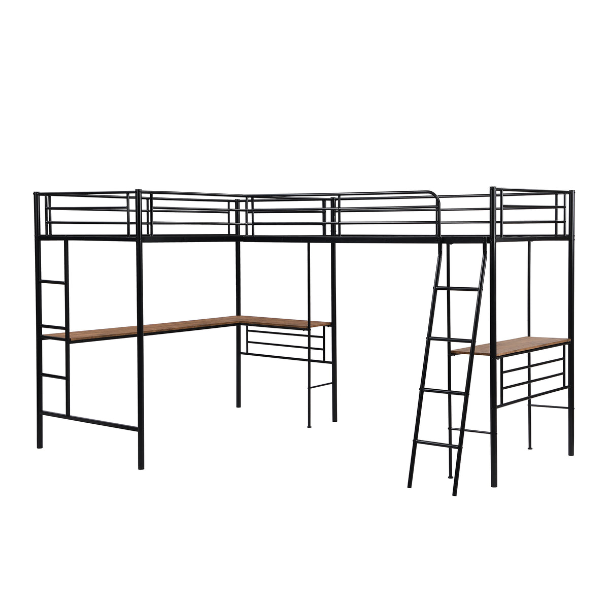 Twin Metal Loft Bed with Desk Black