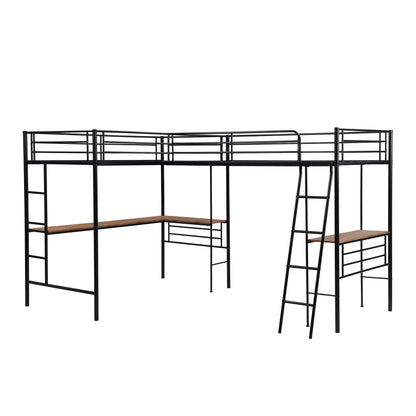 Twin Metal Loft Bed with Desk Black