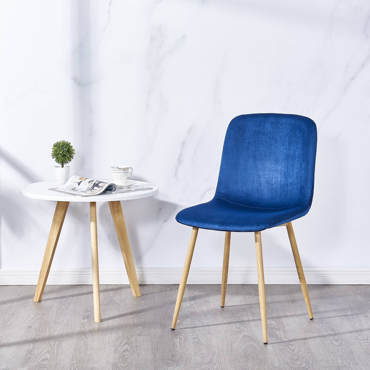 Set of 4 Blue Dining Chairs Modern Design