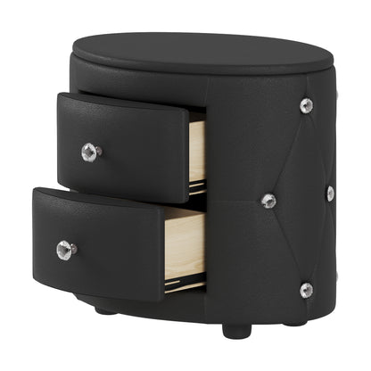 PU Nightstand with Drawers Black