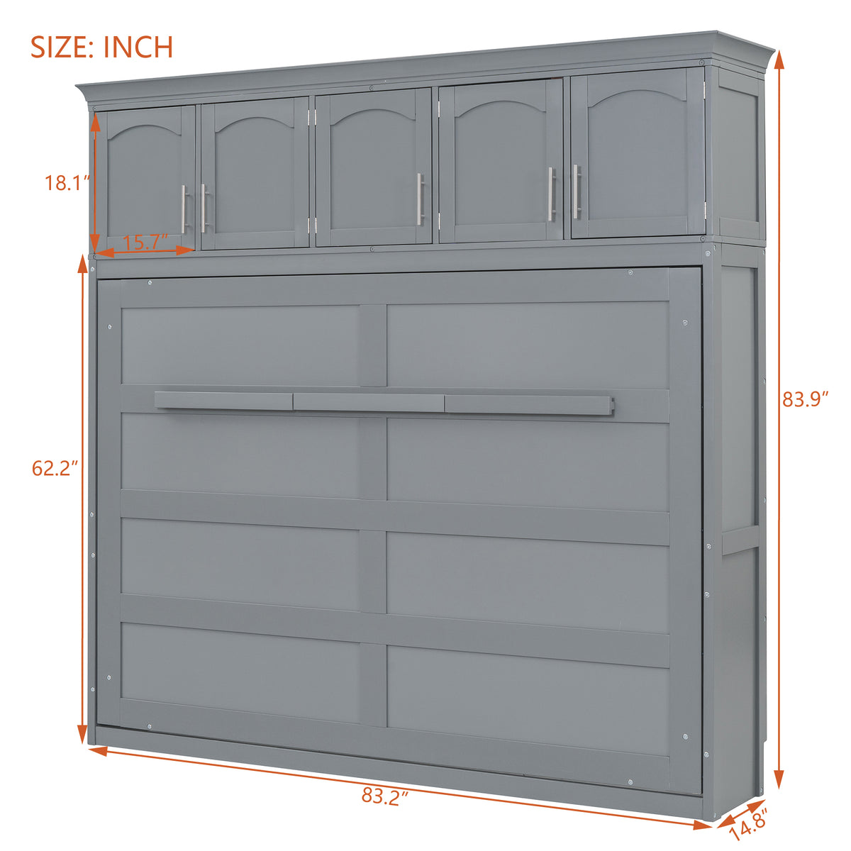 Gray Murphy Bed with Top Cabinets