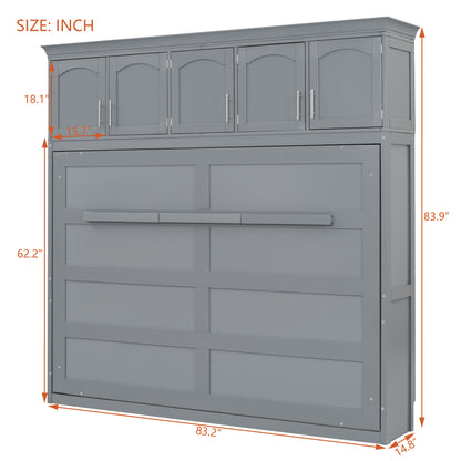Gray Murphy Bed with Top Cabinets