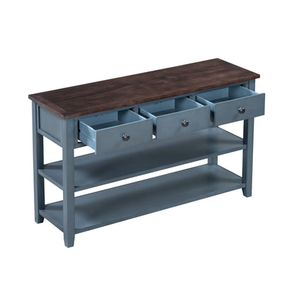 Retro Console Table with Shelves Navy Espresso