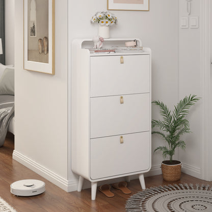 Modern Arc Design Shoe Cabinet White Finish