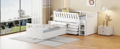 L-Shaped Twin Loft Bed with Storage White