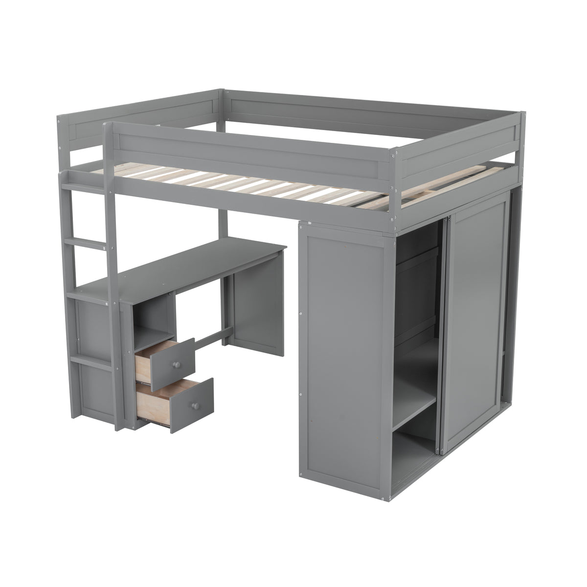 Full Loft Bed with Wardrobe Gray