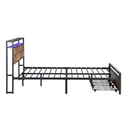 Full Size Storage Bed with LED Charging Station