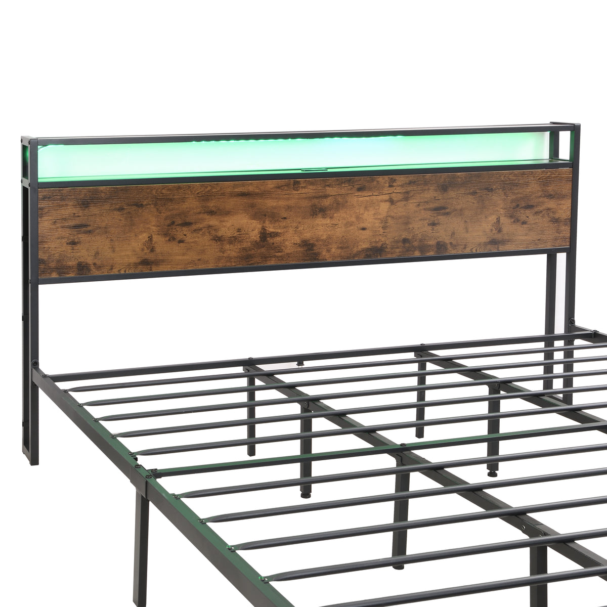 Industrial Storage Bed with LED & USB – Rustic Brown