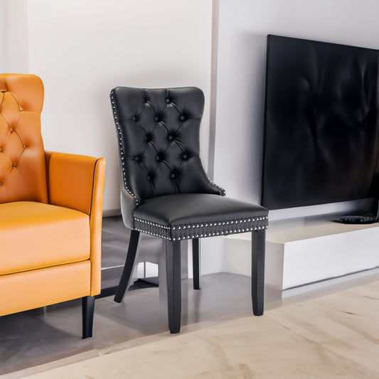 Tufted PU Dining Chairs Set of 2 Black Gray
