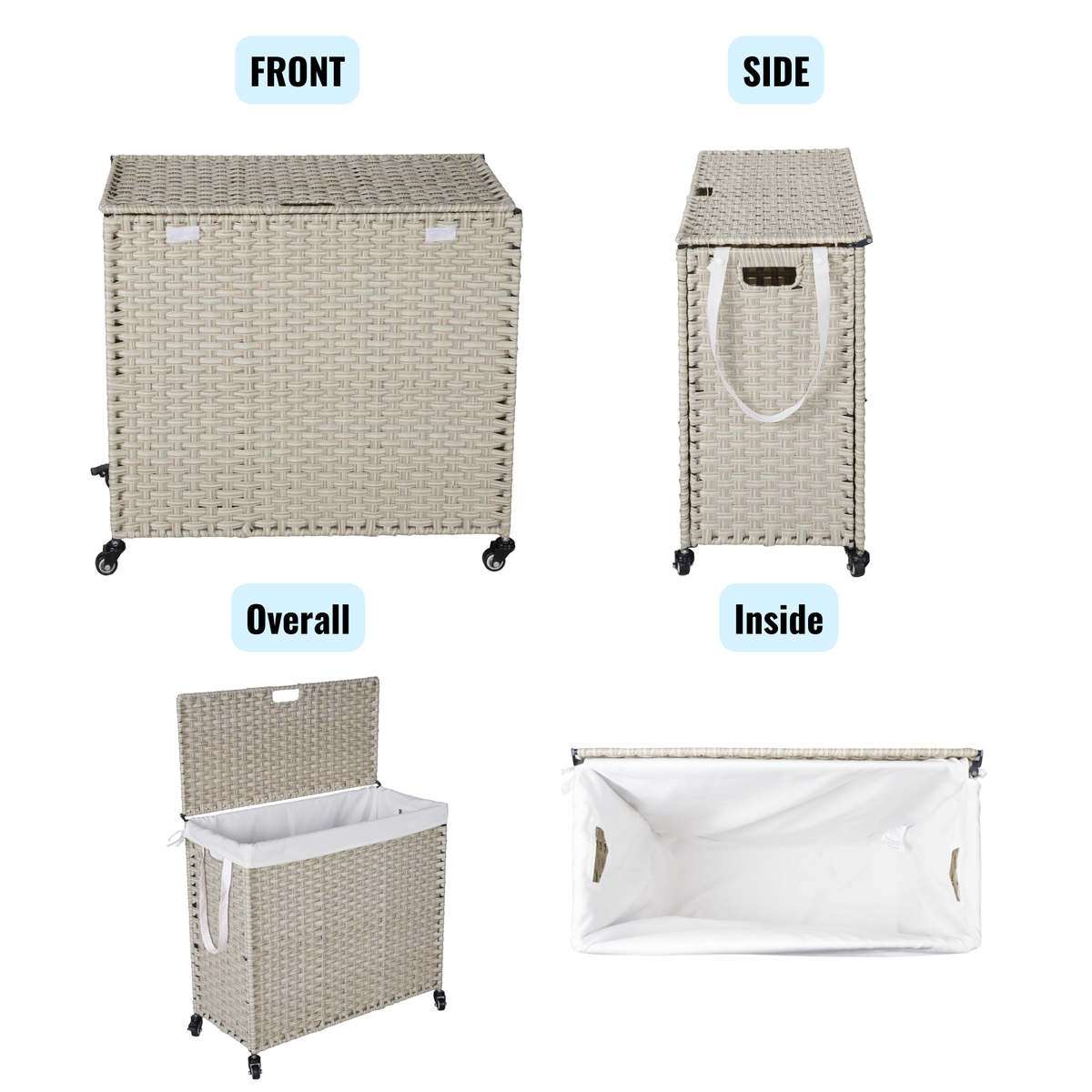 Grey Laundry Hamper with Lid and 2 Removable Bags