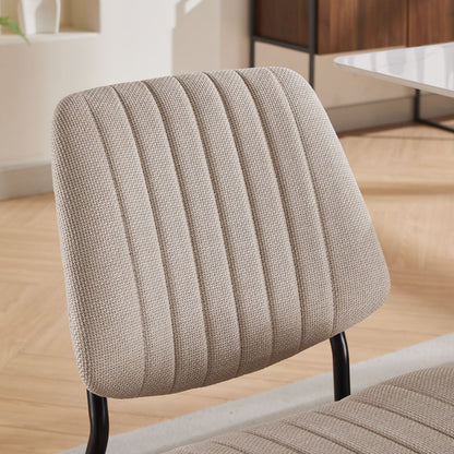 Beige 2-Piece Linen Dining Chair Set – Modern Retro Bentwood Back with Metal Legs