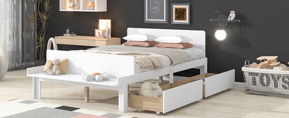 Full Bed with Bench White