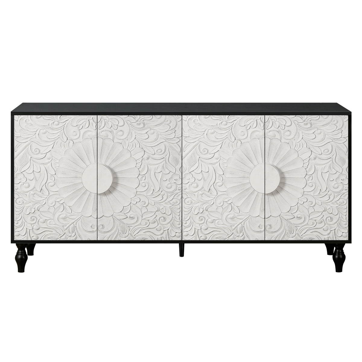 Vintage White Faceted Accent Cabinet with Black Frame
