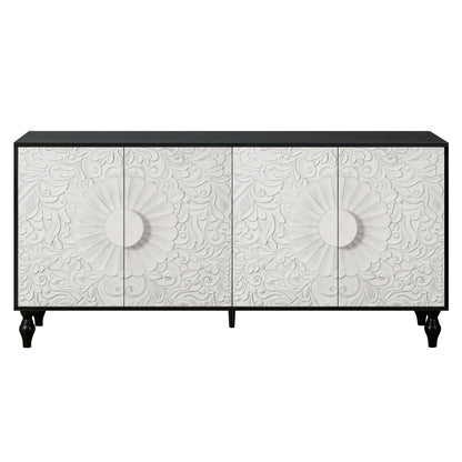 Vintage White Faceted Accent Cabinet with Black Frame