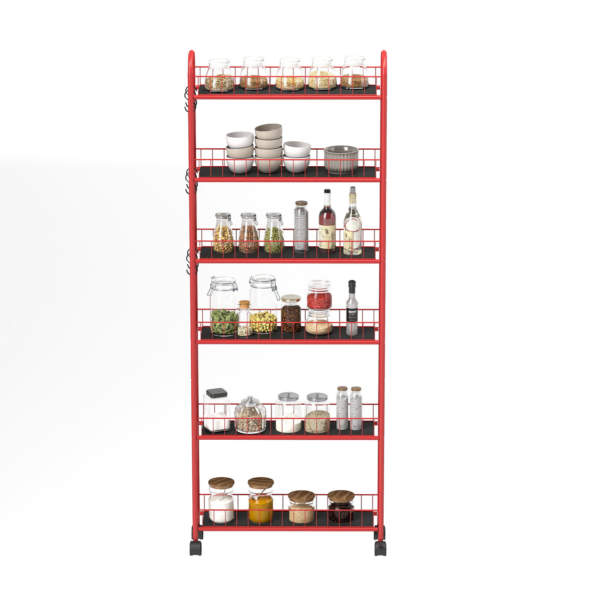 6-Tier Rolling Utility Cart – Red