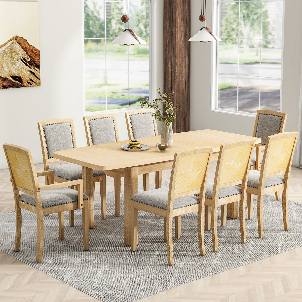 84” Expandable Dining Set – Natural Finish