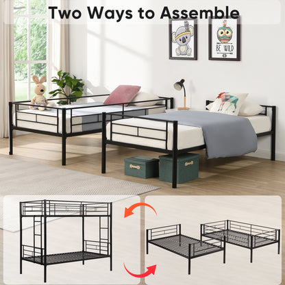 Full Metal Bunk Bed with Guardrails Black