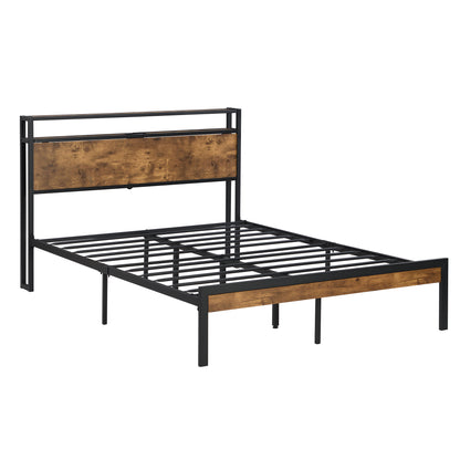 Metal Platform Bed with USB Liner Beige
