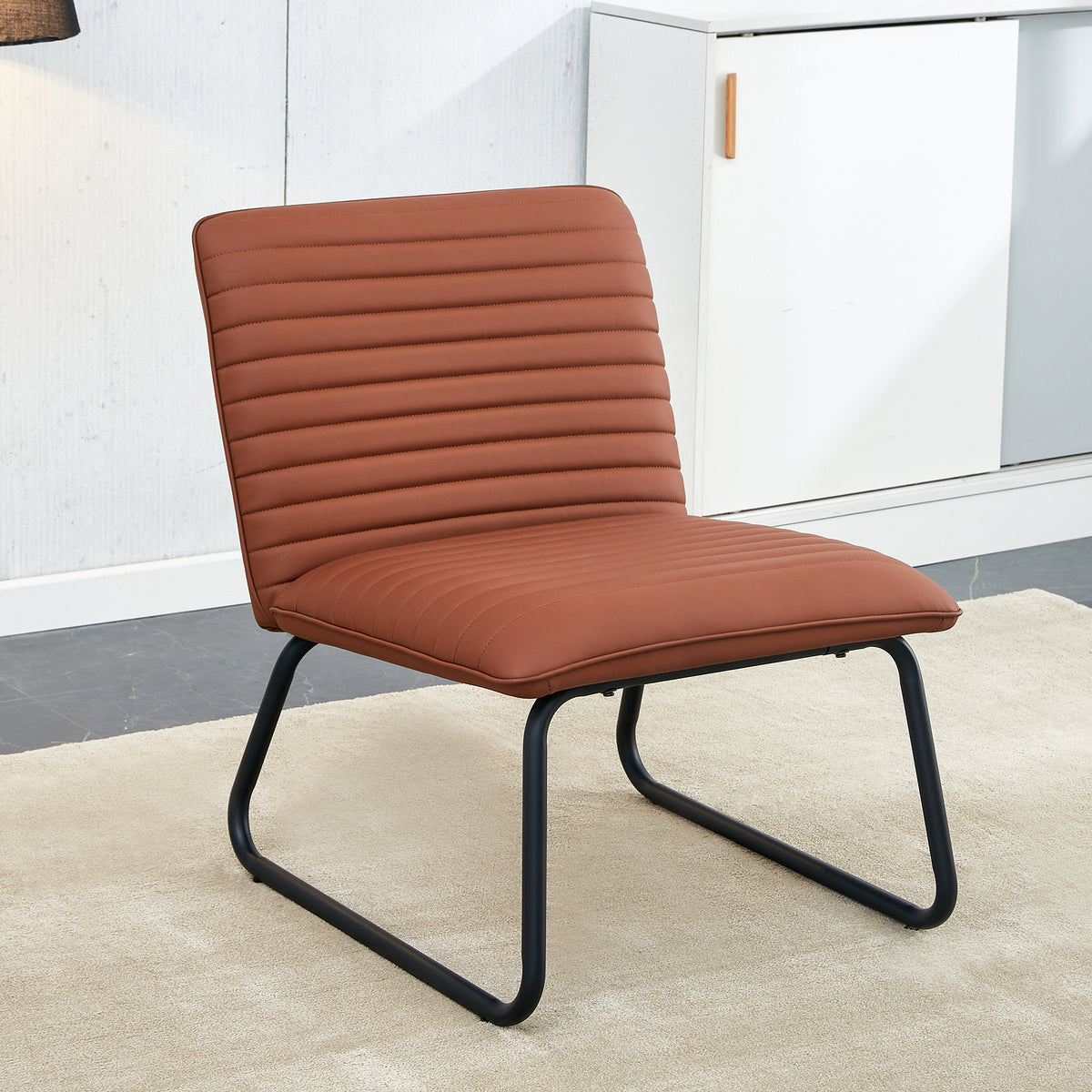 Brown Armless Lounge Chair – Black Legs
