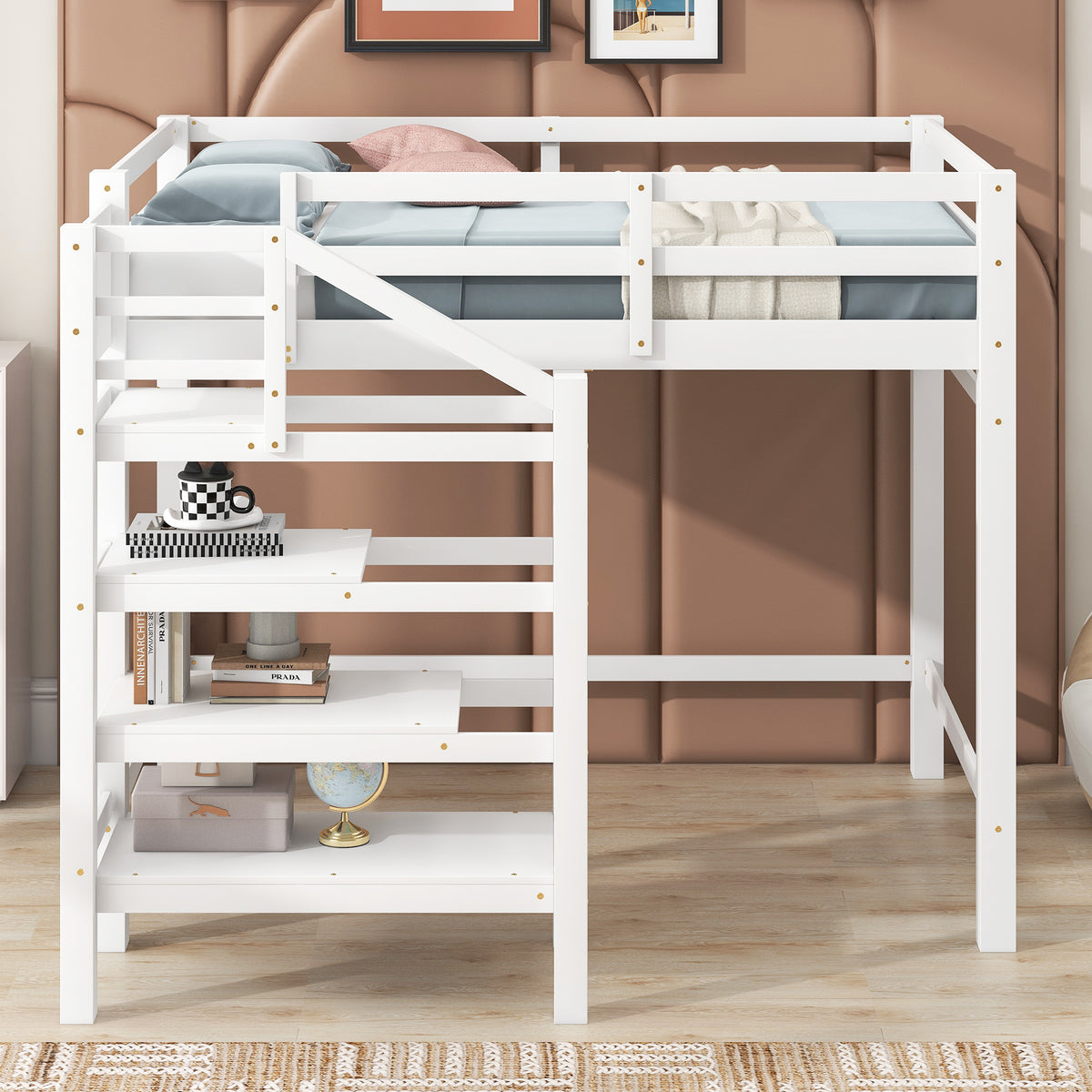 Full Loft Bed with Storage – White Finish