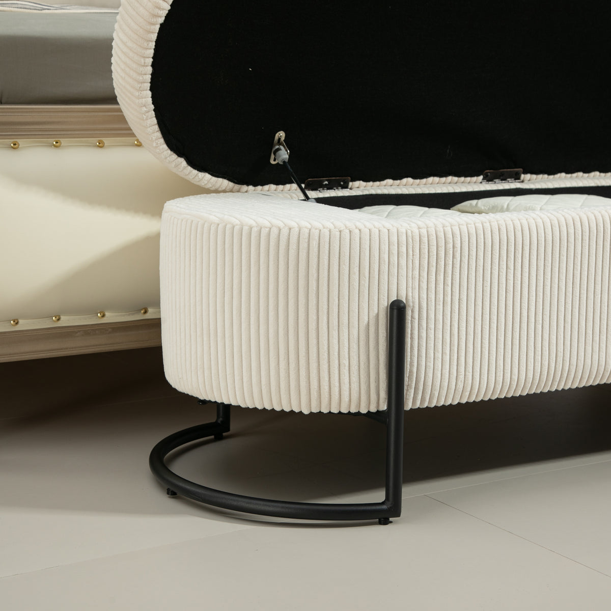 Storage Ottoman Stool – Beige Fabric