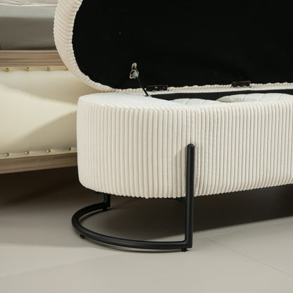 Storage Ottoman Stool – Beige Fabric