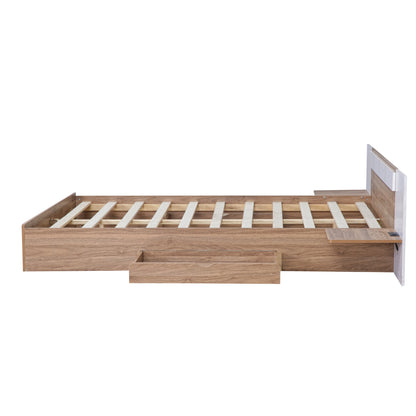 Queen Platform Bed with USB Ports Natural