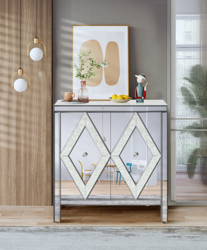 Mirrored Storage Cabinet with Diamond Frame Detailing