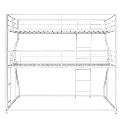 White Triple Bunk Bed – 3-Tier Space-Saving Metal Frame for Kids & Teens