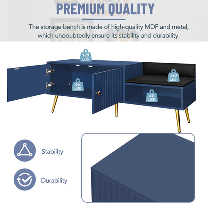 Modern Hidden Storage Bench Navy Upholstered Seat