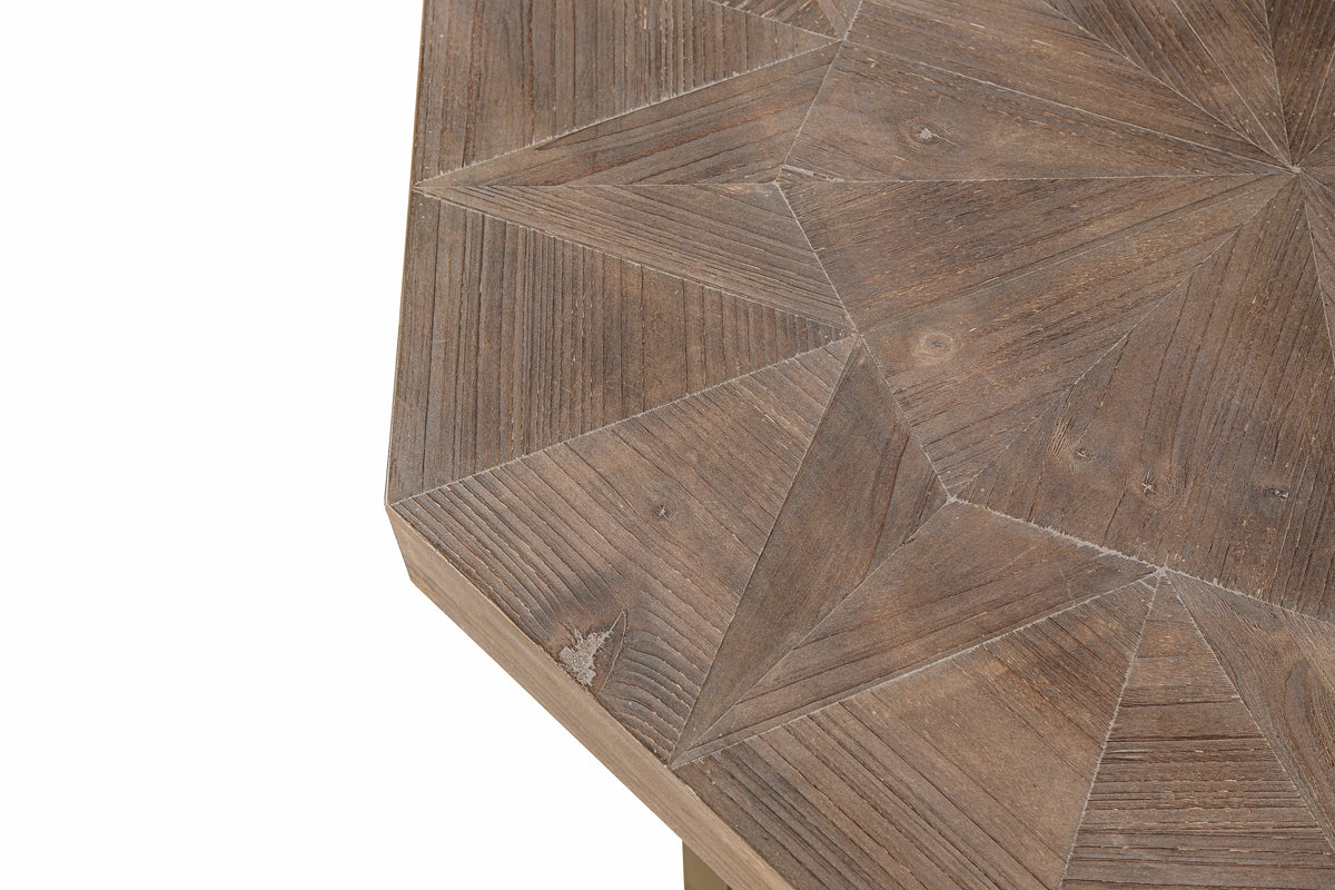 Octagonal Coffee Table with Cross Metal Base Brown