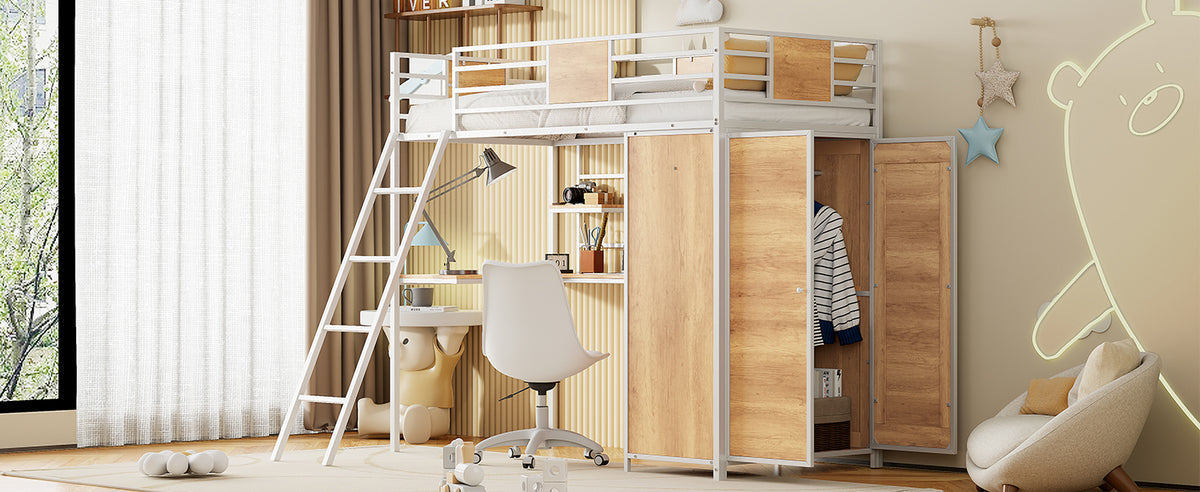 Twin Loft Bed with Desk Gray