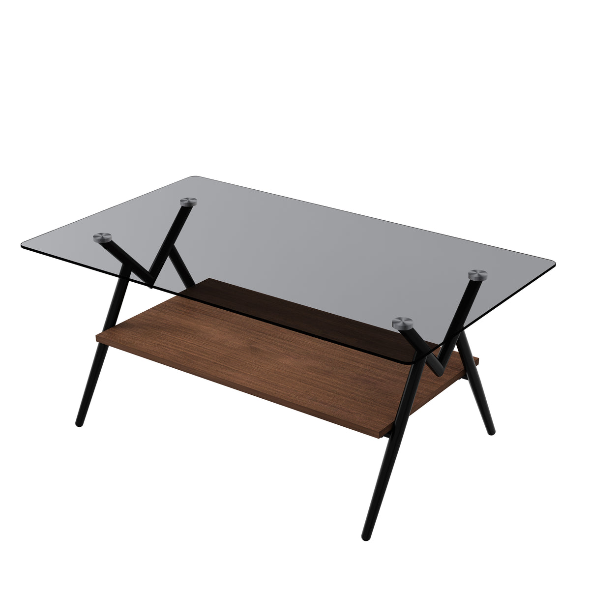 Rectangular Glass Coffee Table – Grey Wood Base