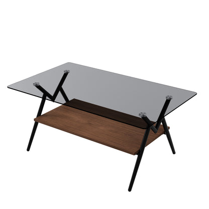 Rectangular Glass Coffee Table – Grey Wood Base