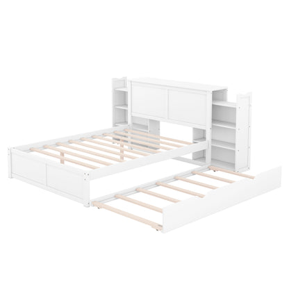 Full Storage Platform Bed with Trundle White
