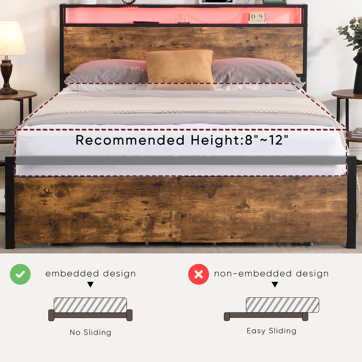 LED Storage Bed Grey