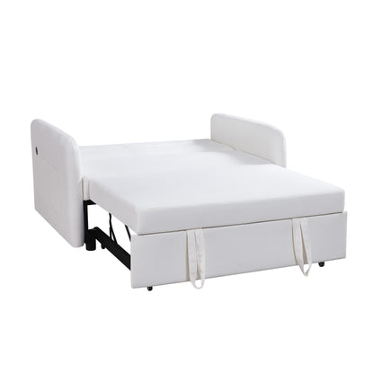 Cream Convertible Sofa Bed – Twin Size Sleeper with Storage
