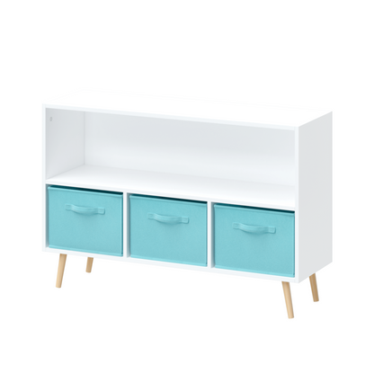 Kids Bookcase with Fabric Drawers White Blue