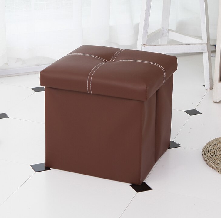 Foldable Ottoman Storage Stool Leather Gray