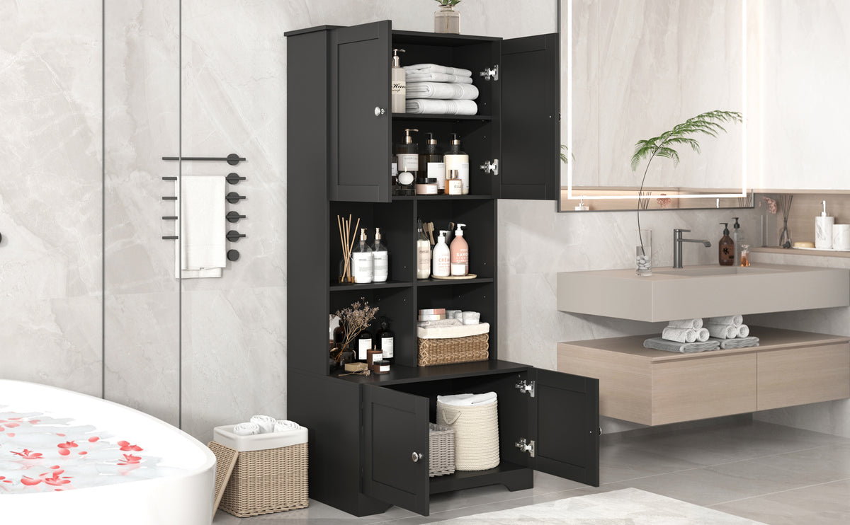 4-Door Bathroom Storage Cabinet Black Finish