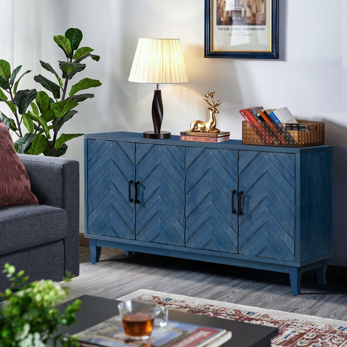 Vintage Wood Buffet Storage Cabinet – Rustic Sideboard