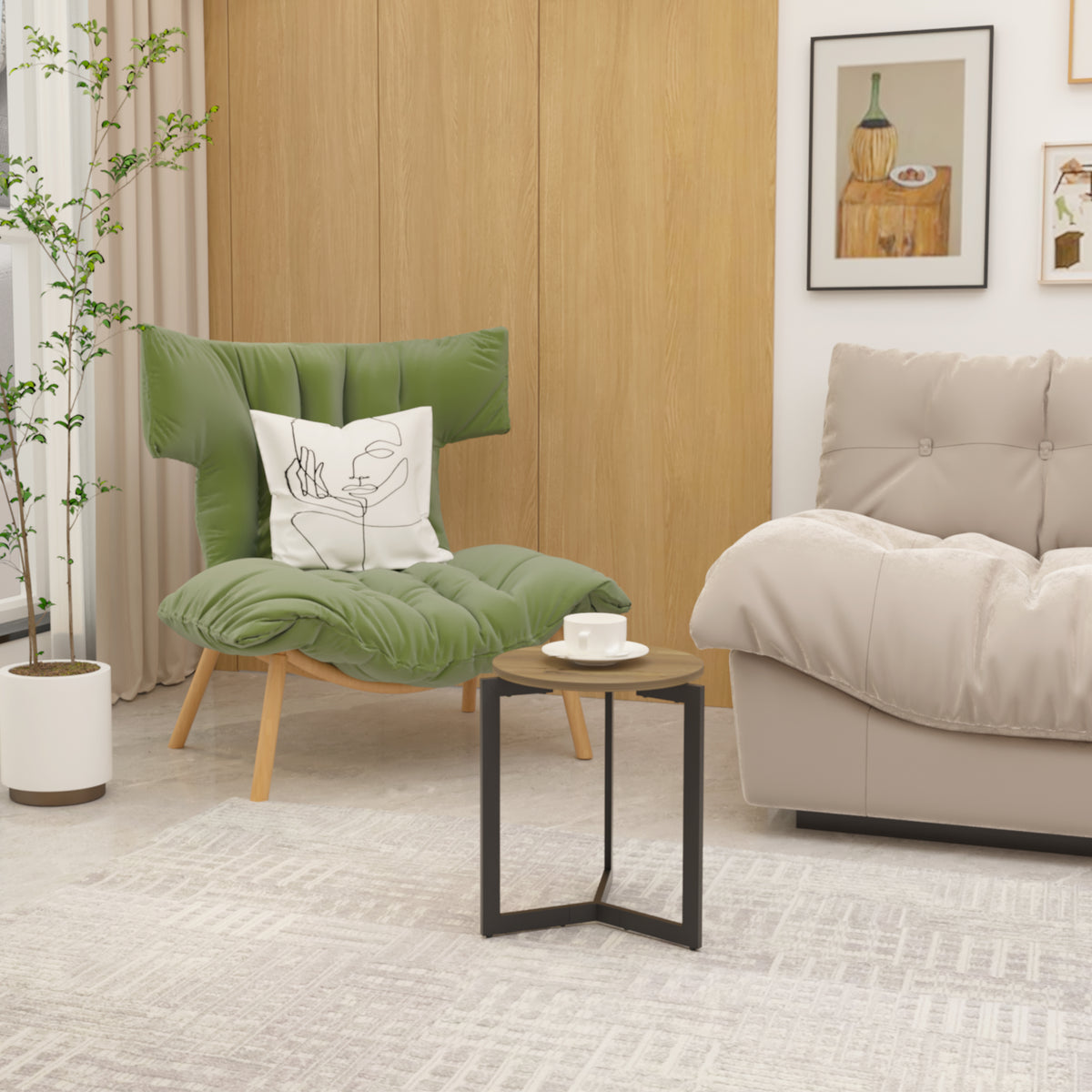 Round Metal Frame Side Table Brown Finish